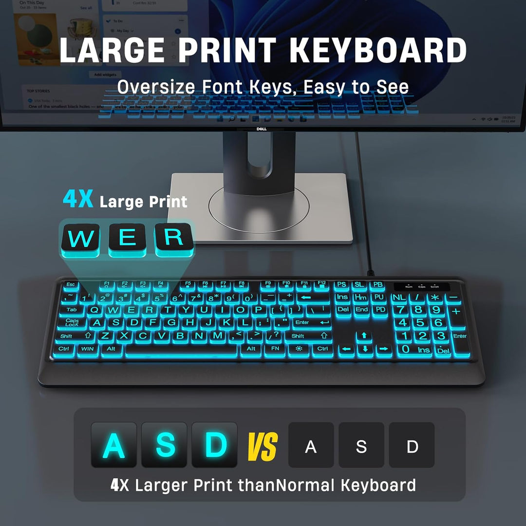 KOPJIPPOM Teclado de Impresión Grande - 7 Colores de Retroiluminaci...