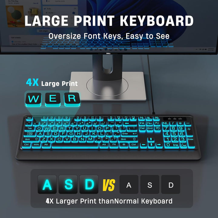 KOPJIPPOM Teclado de Impresión Grande - 7 Colores de Retroiluminaci...