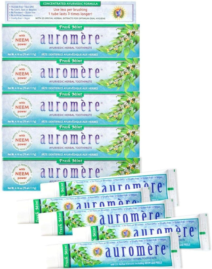 Auromere Pasta dental ayurvédica de hierbas, menta fresca, vegana,...