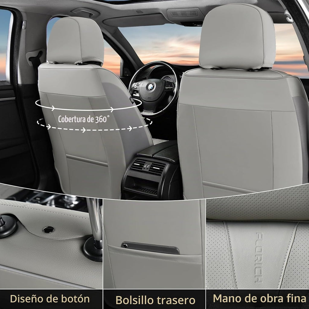 Juego completo de fundas de asiento de automóvil de cuero para automóvil, cobertura completa, impermeable, universal, para asiento de automóvil, ajuste universal para la mayoría de automóviles, SUV, camiones, gris
