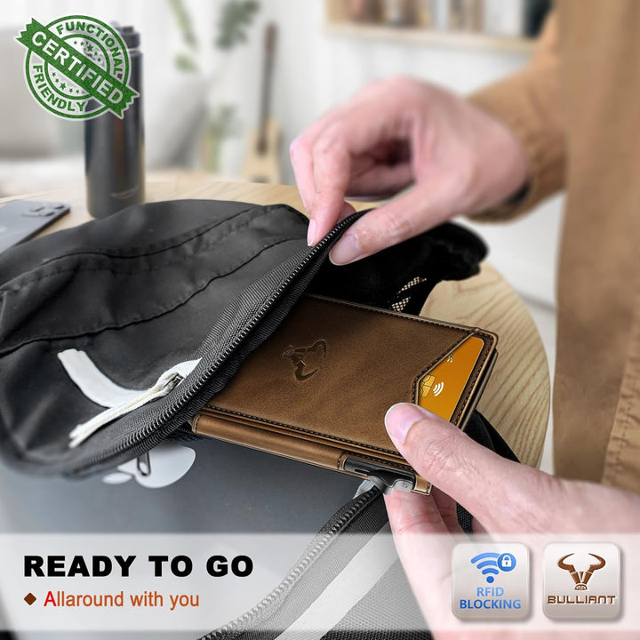 Cartera Bulliant para hombre, cartera con clip de dinero delgada pa...