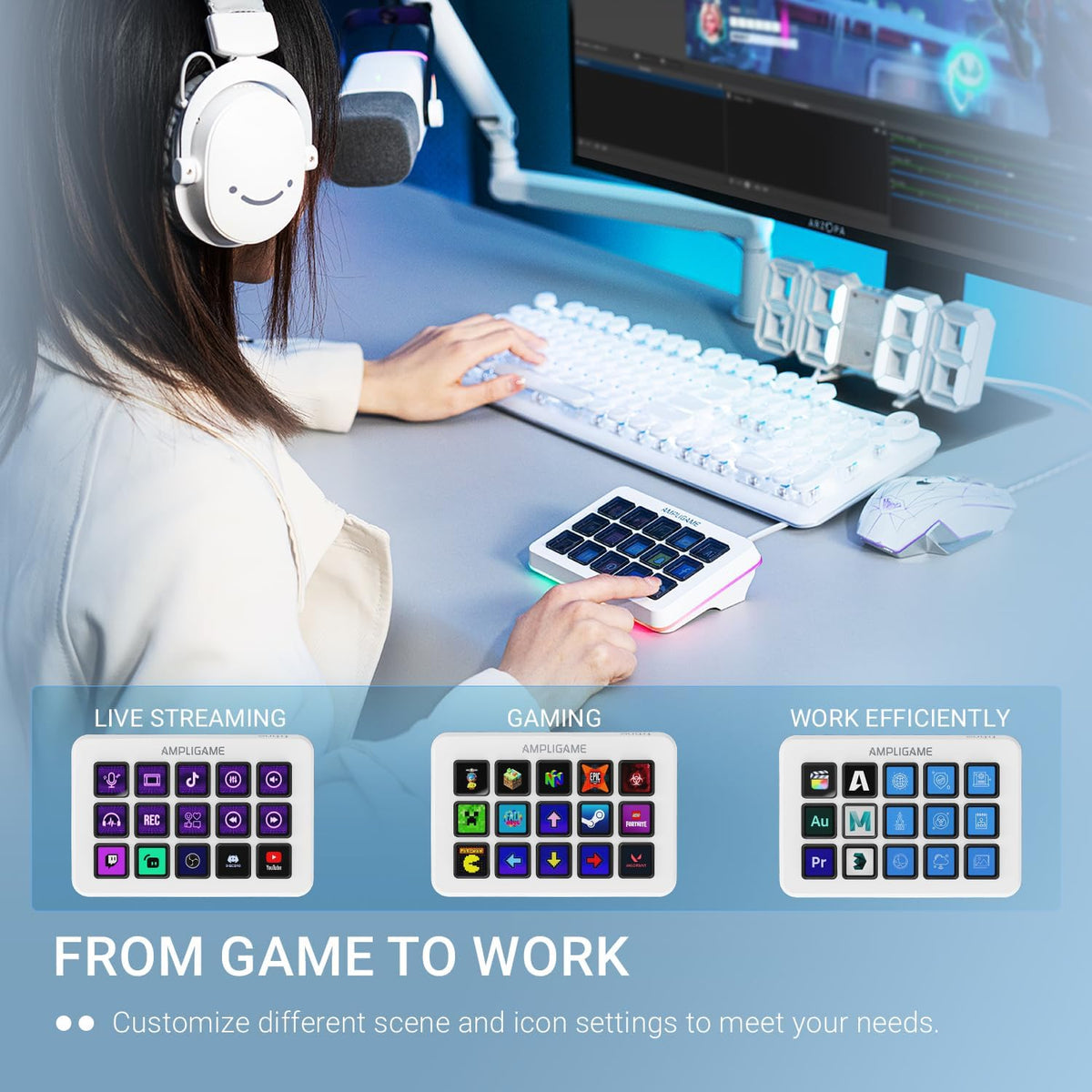FIFINE AmpliGame - Controlador de juegos con kit de tarjeta de captura 4K, teclado de transmisión con 15 accesos directos, teclas macro, tarjeta de captura 1080P con puerto HDMI, RGB, compatible con Switch/XBOX/PS5/PC (D6+V3 blanco)