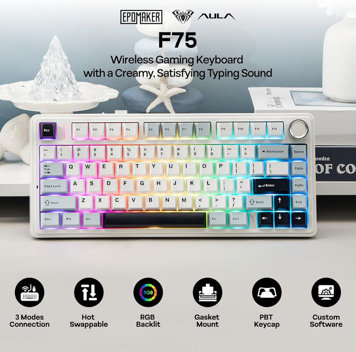 EPOMAKER x Aula F75 - Teclado mecánico con junta, 75% inalámbrico i...