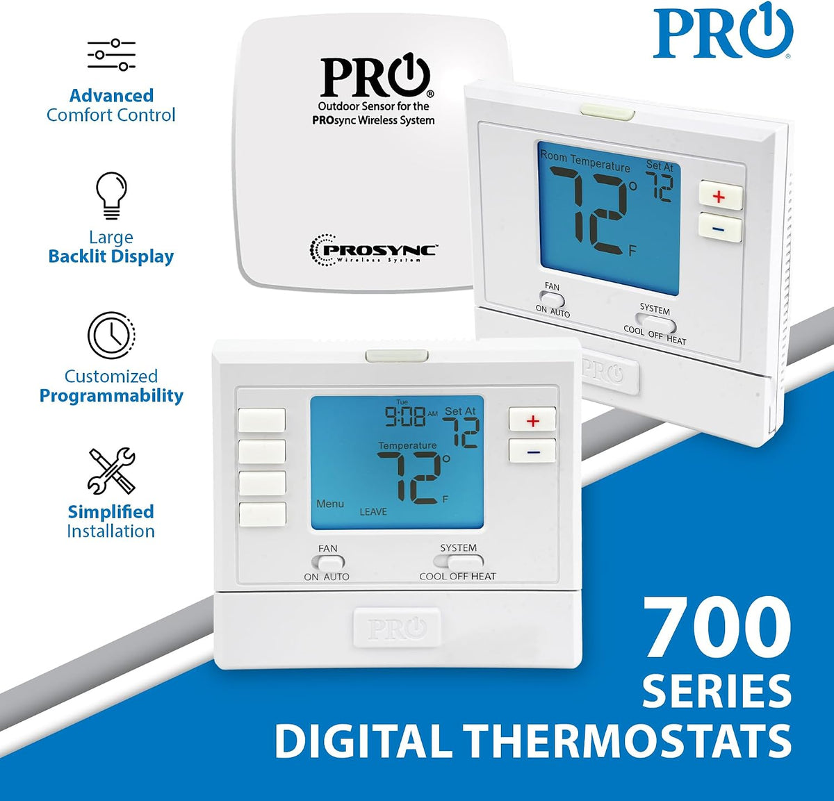 PRO1 T701 - Termostato de pared no programable de una sola etapa para sistemas convencionales de 1 calor/1 frío, termostato digital convencional para el hogar