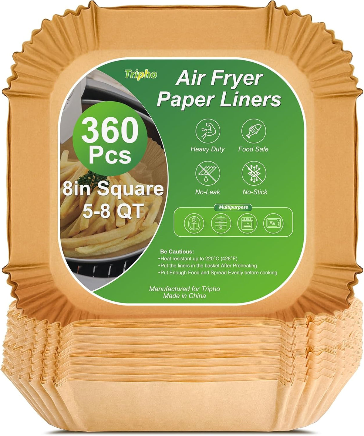 360 piezas de revestimientos de papel desechables para freidora de aire de 8" cuadrados sin blanquear resistentes, revestimientos de papel de pergamino sin pegajosidad y sin fugas para cesta de