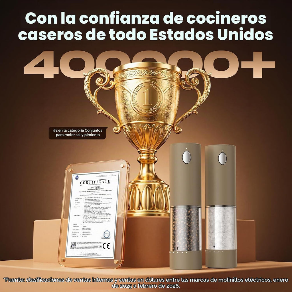 Juego de molinillo eléctrico de sal y pimienta, salero y pimentero automático recargable con 6 grosores ajustables, molinillo de pimienta de gran capacidad, electrodomésticos de cocina, regalos para