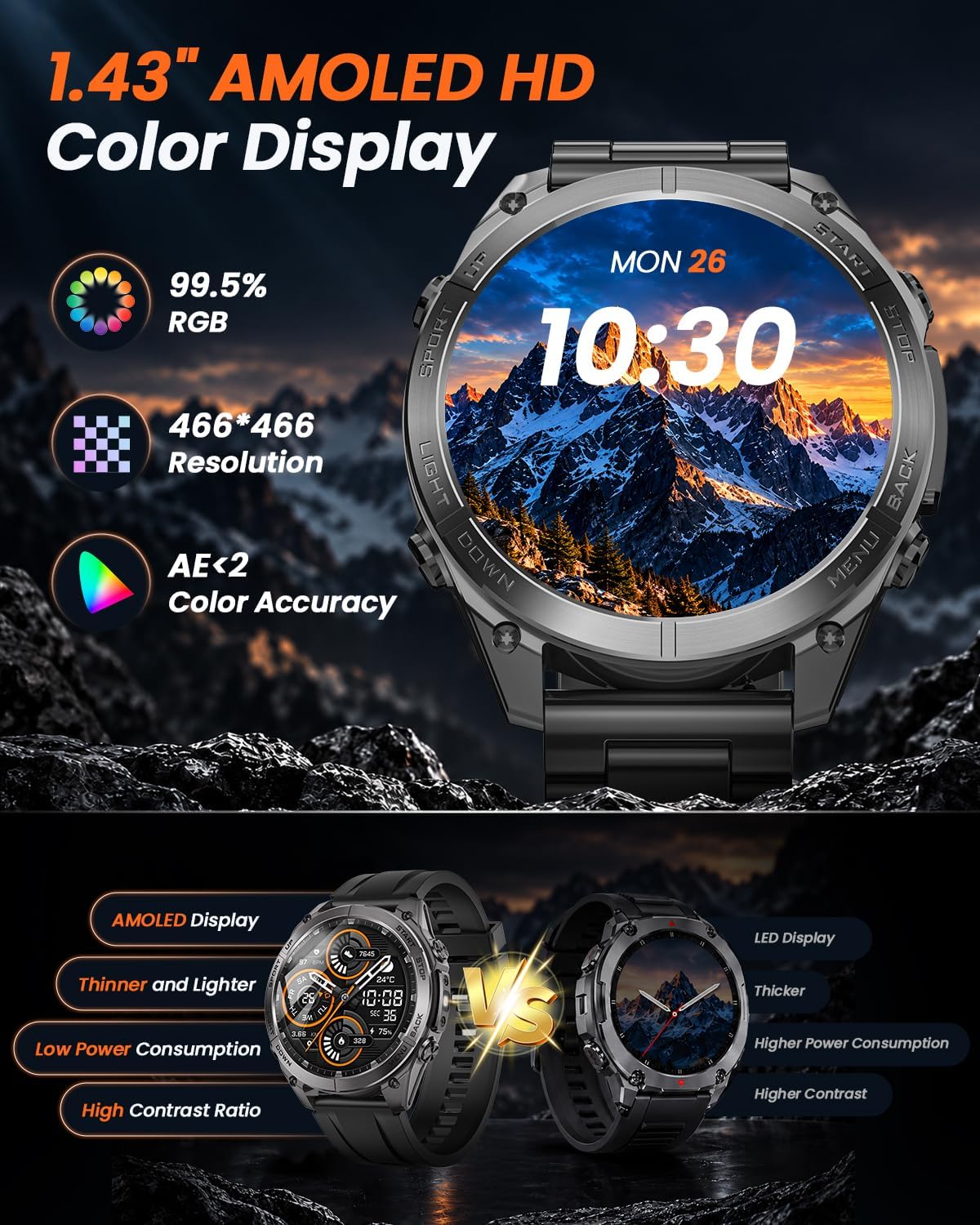 Reloj inteligente militar para hombre con GPS y mapas fuera de línea