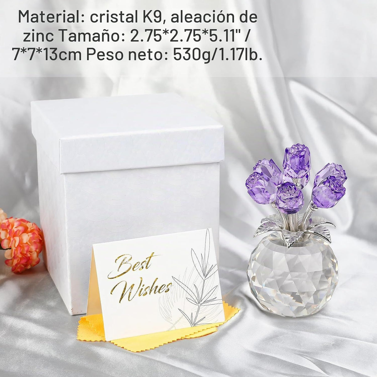 Figuras de Rosas de Cristal, Regalos para Mujeres Día de San Valentín, Adorno Floral de Vidrio para Día de la Madre, Cumpleaños, Navidad, Amatista, Flores de Rosa Coleccionables, Regalos Florales de