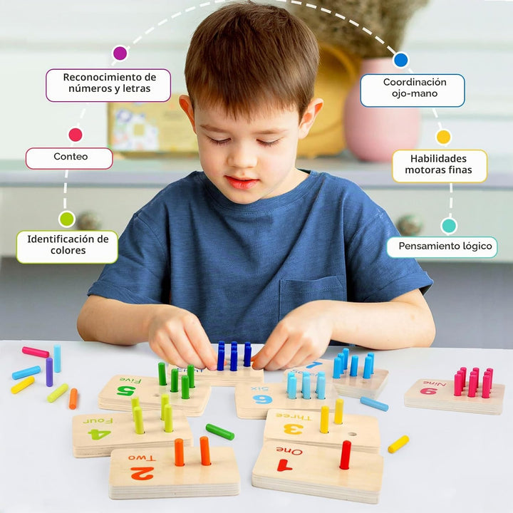 Gserin Tablero de Clavos Numéricos de Madera para Contar para Niños...