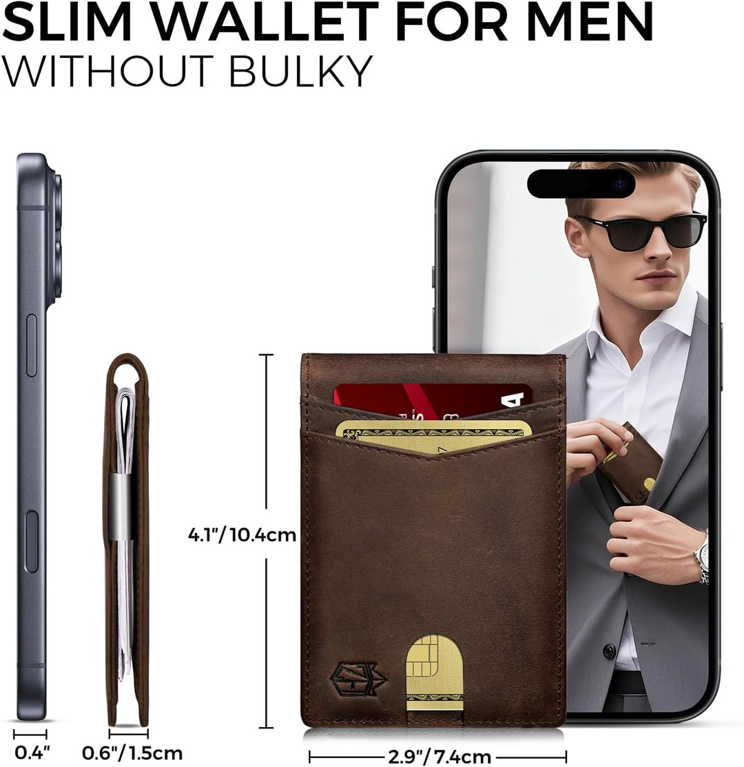 Zitahli Cartera de cuero genuino para hombre, 12 tarjetas, delgada,...