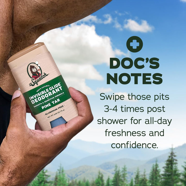 Dr. Squatch Invisible Glide Natural Desodorante para hombre, desliz...