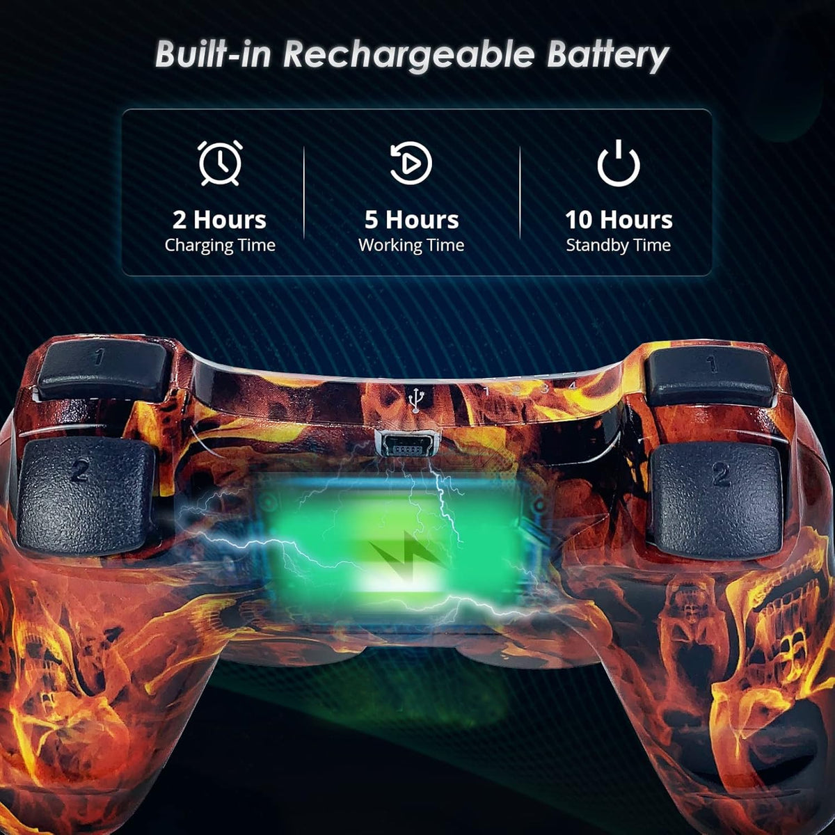 CHENGDAO Controlador para PS3 Controlador 2 Pack para PlayStation 3 Controlador Inalámbrico de Alto Rendimiento con Doble Vibración Control de Movimiento, Flame&Wolf