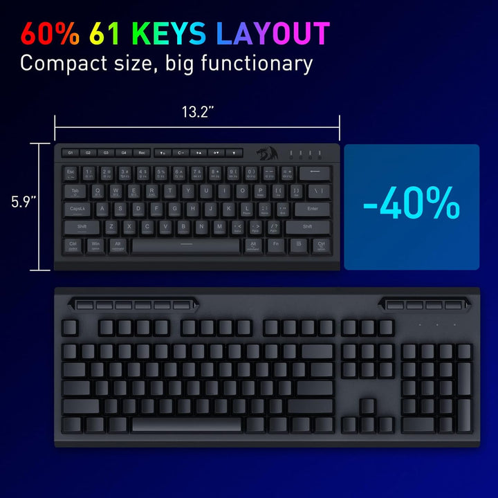Redragon K522 PRO - Teclado inalámbrico de membrana RGB 60% para ju...