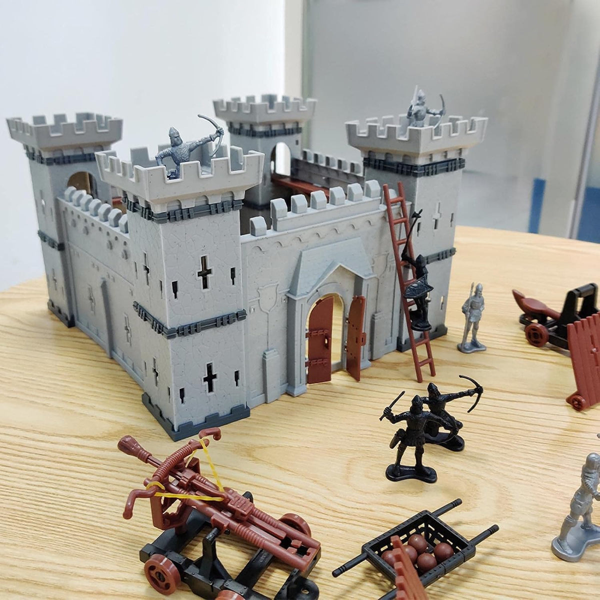 PXRJE Medieval Castle Knights - Figura de acción de juguete del ejército con castillo de montaje, catapulta y carruaje tirado por caballos, ideal para niñas y niños (A1)