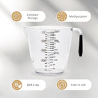 Dalup Juego de Tazas Medidoras – Tazas Medidoras de Plástico Transparente para Líquidos (8/16/32 oz) con Busque y Asa Antideslizante | Juego de 3 Tazas Medidoras de Plástico para Líquidos y Ingredientes Secos