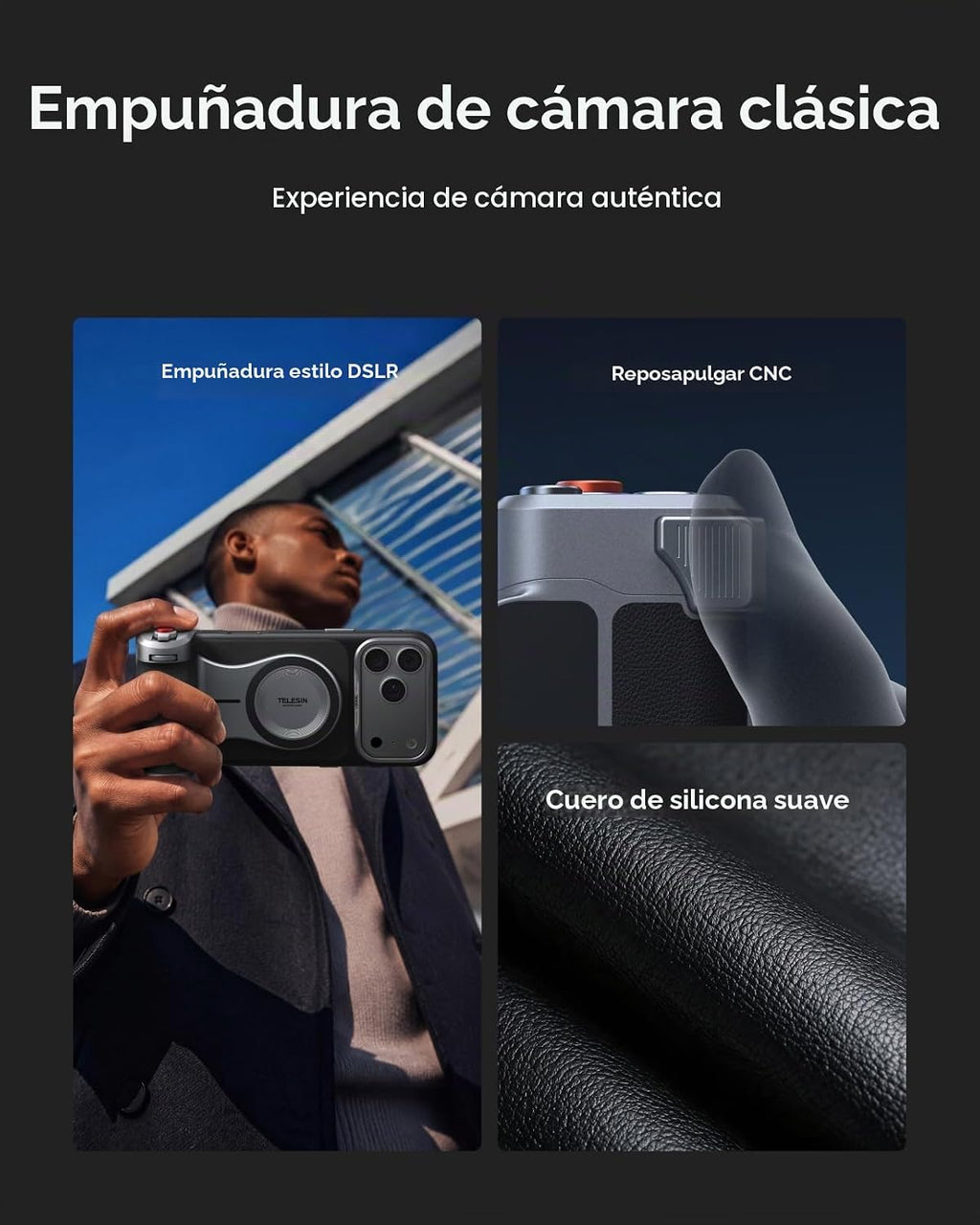 TELESIN Kit de agarre maestro para iPhone 18 Pro, agarre de cámara estilo