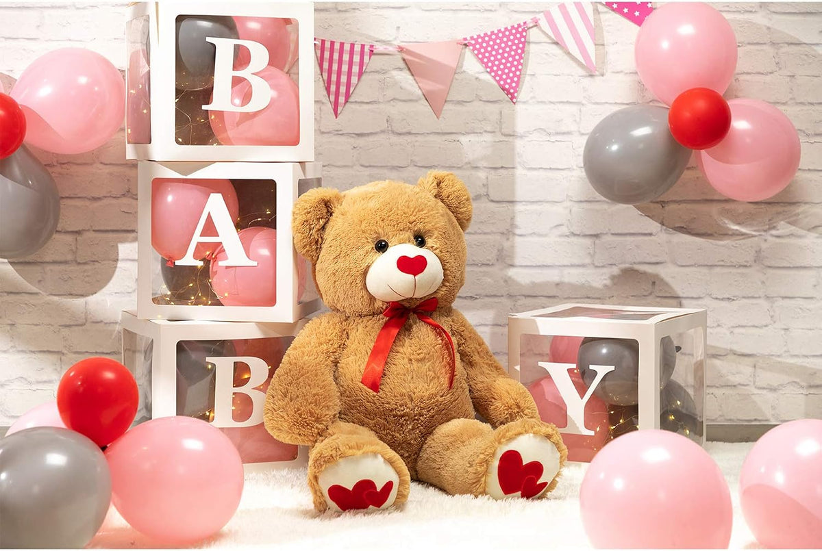 HollyHOME Peluche Oso Gigante San Valentín con Corazón Rojo para Novia y Niños, Oso de Peluche Grande 36 pulgadas Color Beige