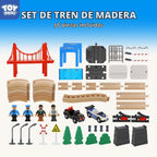 TOY Life - Juego de tren de madera, 56 piezas, juego de rieles de tren de madera, juguetes para niños de 3
