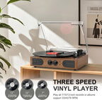 Tocadiscos de vinilo de 3 velocidades con altavoces, control de bajos