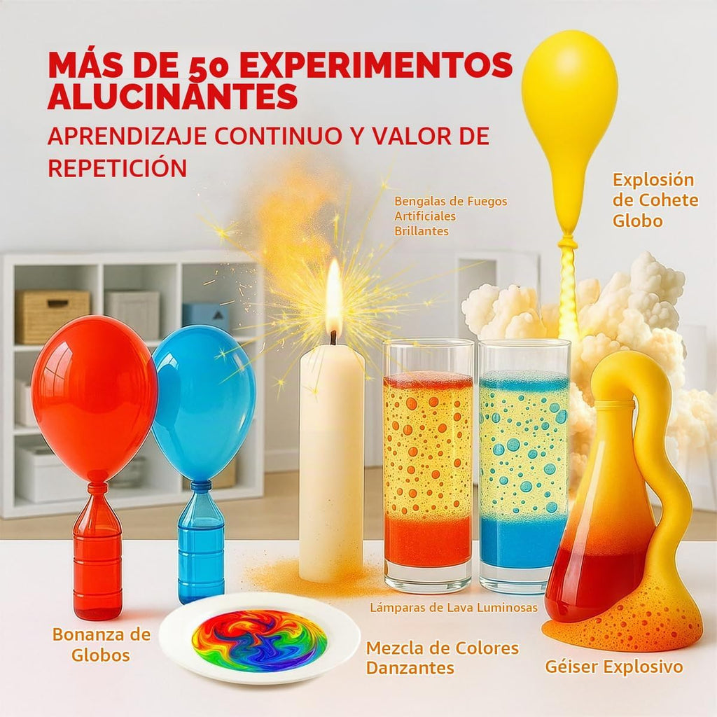 Playz Kaboom! Kit de más de 50 experimentos científicos explosivos para niños de 8 a 12 años con 25 experimentos de fichas de Playz Lab - Set de química STEM, juguetes educativos y regalos de