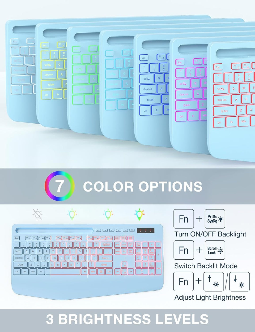 Combo de teclado y mouse inalámbricos, 9 efectos retroiluminados, r...