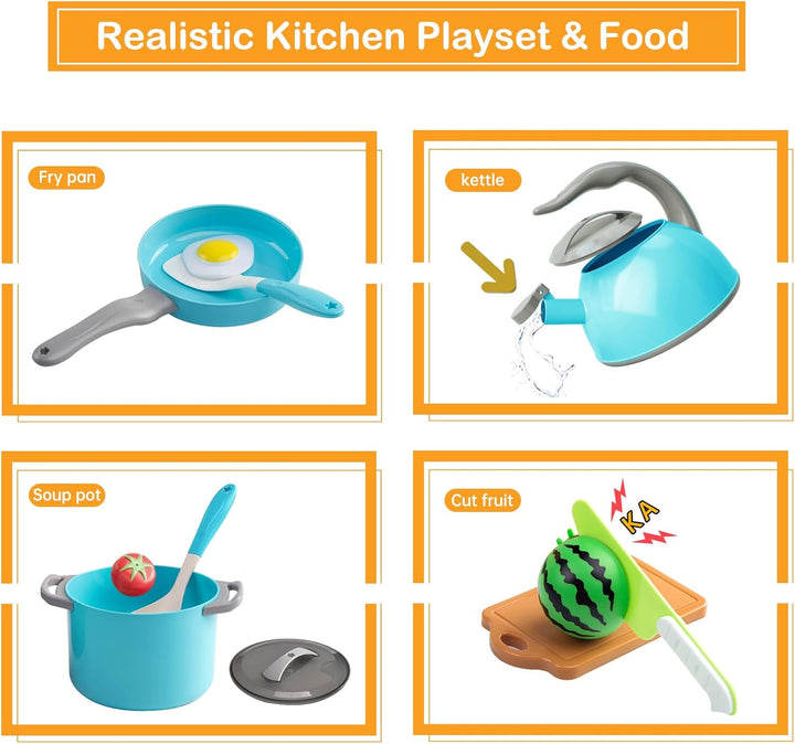 Juego de 90 accesorios de cocina, cocina de simulación con ollas, s...