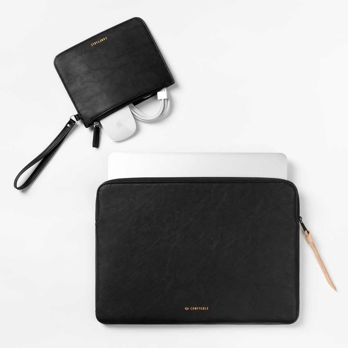 Comfyable Funda de piel para laptop con funda para accesorios, comp...