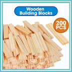 Juego de bloques de construcción de madera, juguetes de construcción de bloques de tablones de 200 piezas, juguete educativo de madera STEM para niños y niños pequeños