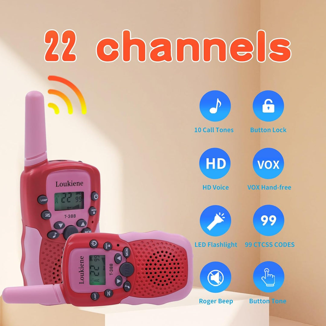 LOUKIENE Walkie Talkies para niños de 22 canales de radio de 2 vías...