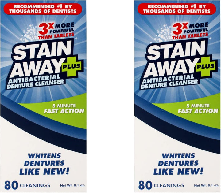 Stain Away Plus Limpiador antibacteriano para dentaduras, 3 veces m...
