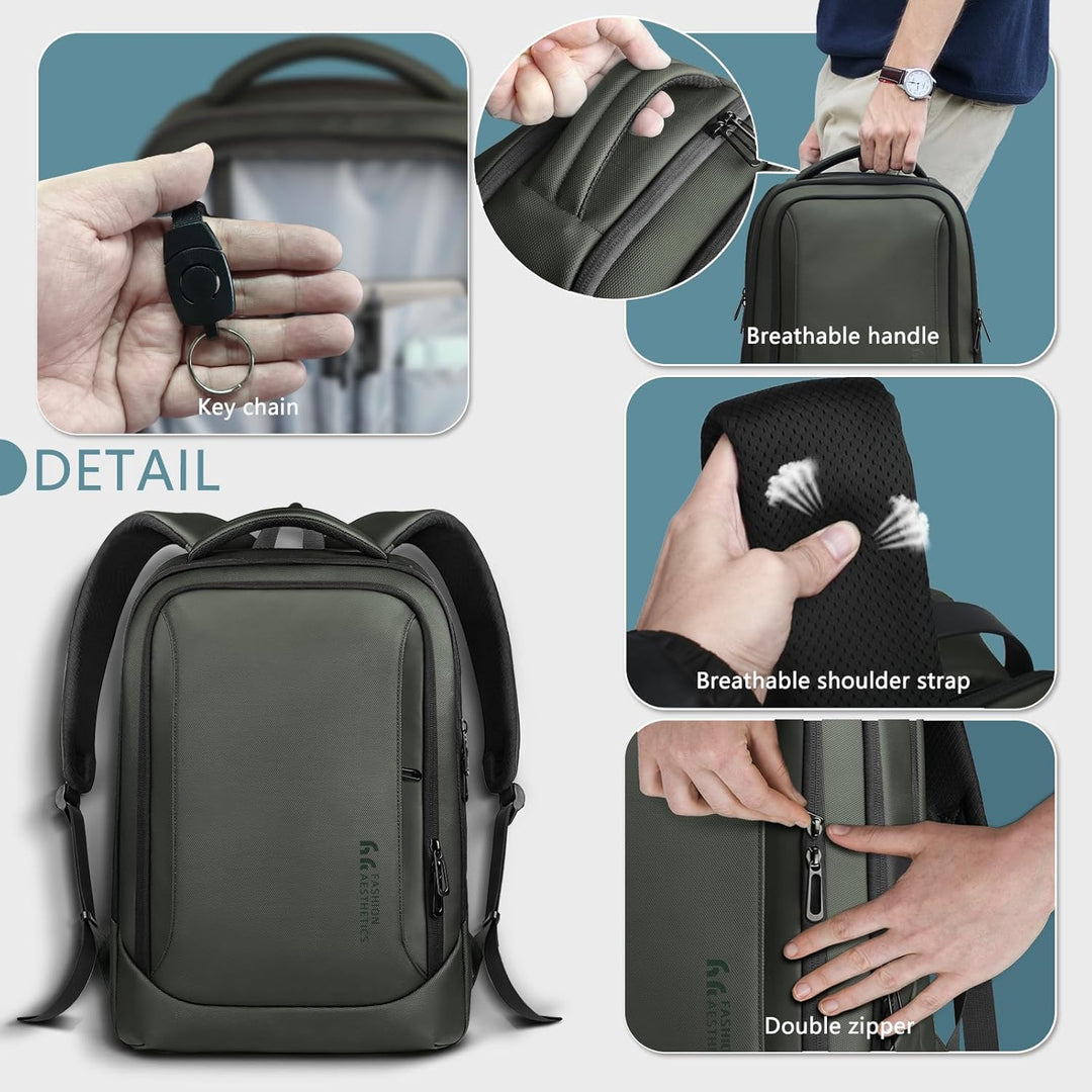 hk Mochila para laptop para hombre con puerto de carga USB resisten...