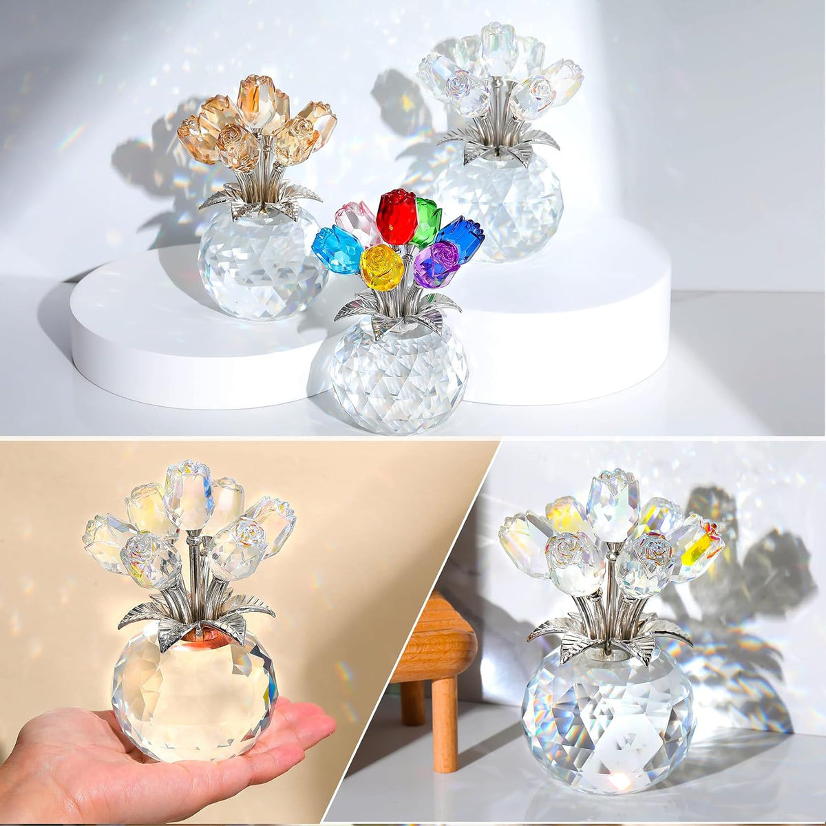 Crystal AB-Color Rose Bouquet Flor, Figura de flor de cristal