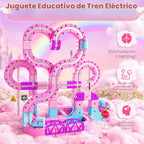 Juego de tren eléctrico rosa para niñas, 170 piezas magnética con diseño en forma de corazón, pista de carreras 3D antigravedad para bricolaje, juguete educativo STEM regalo para niños de 4 a 12