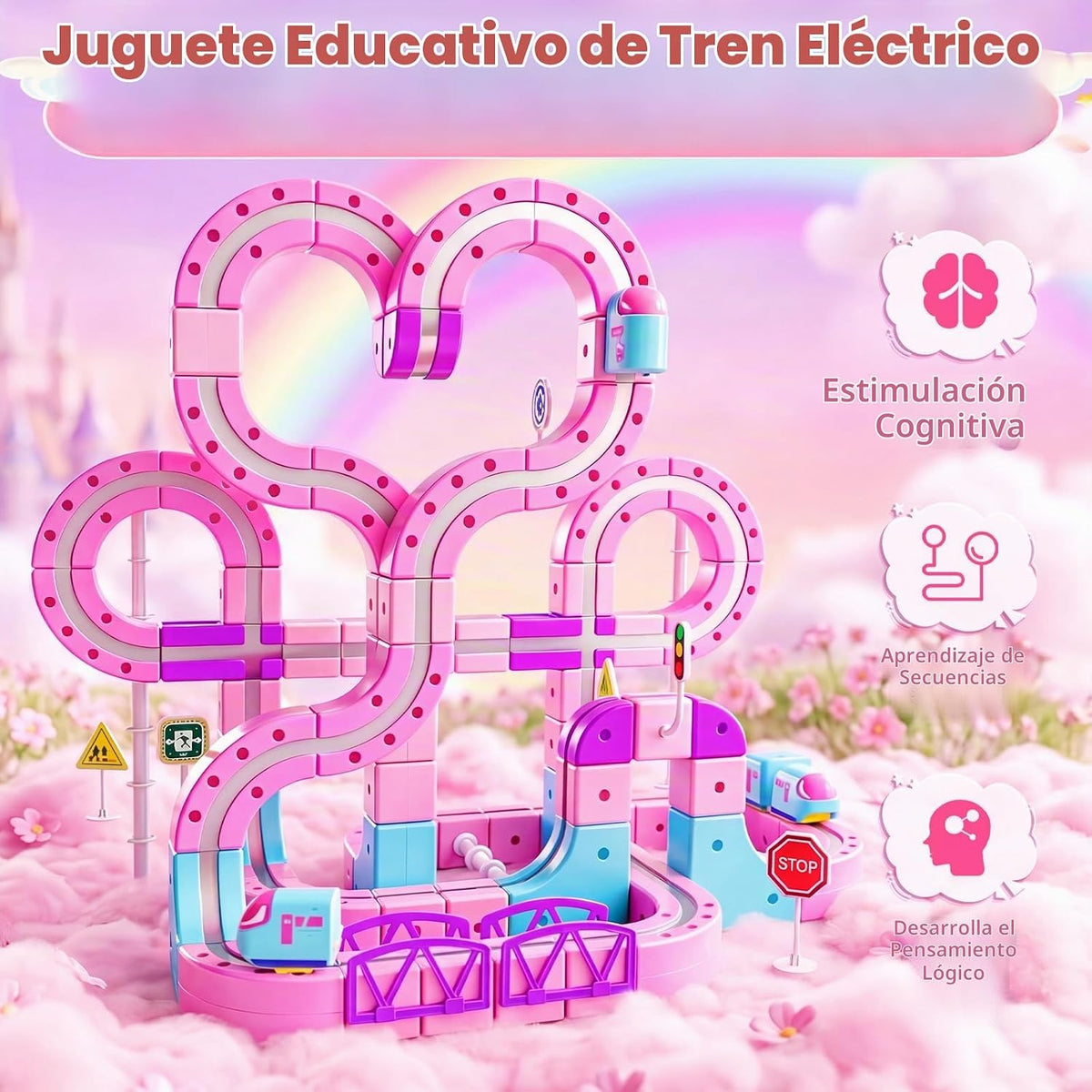 Juego de tren eléctrico rosa para niñas, 170 piezas magnética con diseño en forma de corazón, pista de carreras 3D antigravedad para bricolaje, juguete educativo STEM regalo para niños de 4 a 12
