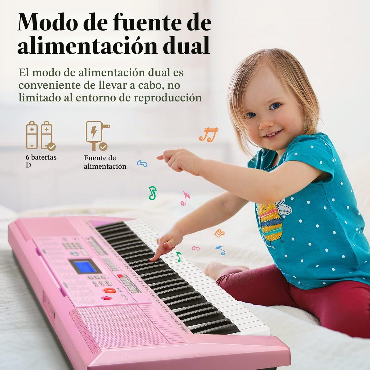 Eastar Kit de piano de teclado electrónico de 61 teclas para principiantes, piano electrónico digital para niños con soporte, banco, soporte de música y micrófono, rosa, instrumento musical, regalos de cumpleaños para niños, niñas e hija