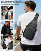Bolso de porfolio anti-robo para hombre, bandolera expansible cruzada con bolsillo para botella de agua, mochila de viaje que cabe 11” iPad y Switch 2 para traslado diario, negro