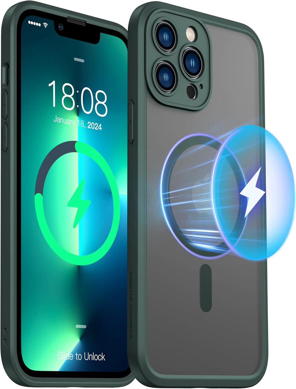ImpactStrong Protector Magnético Diseñado para Funda iPhone 13 Pro Max [Protección de Cámara] [Probado contra Caídas de Grado Militar] [Compatible con MagSafe] Funda de Teléfono Delgada Translúcida
