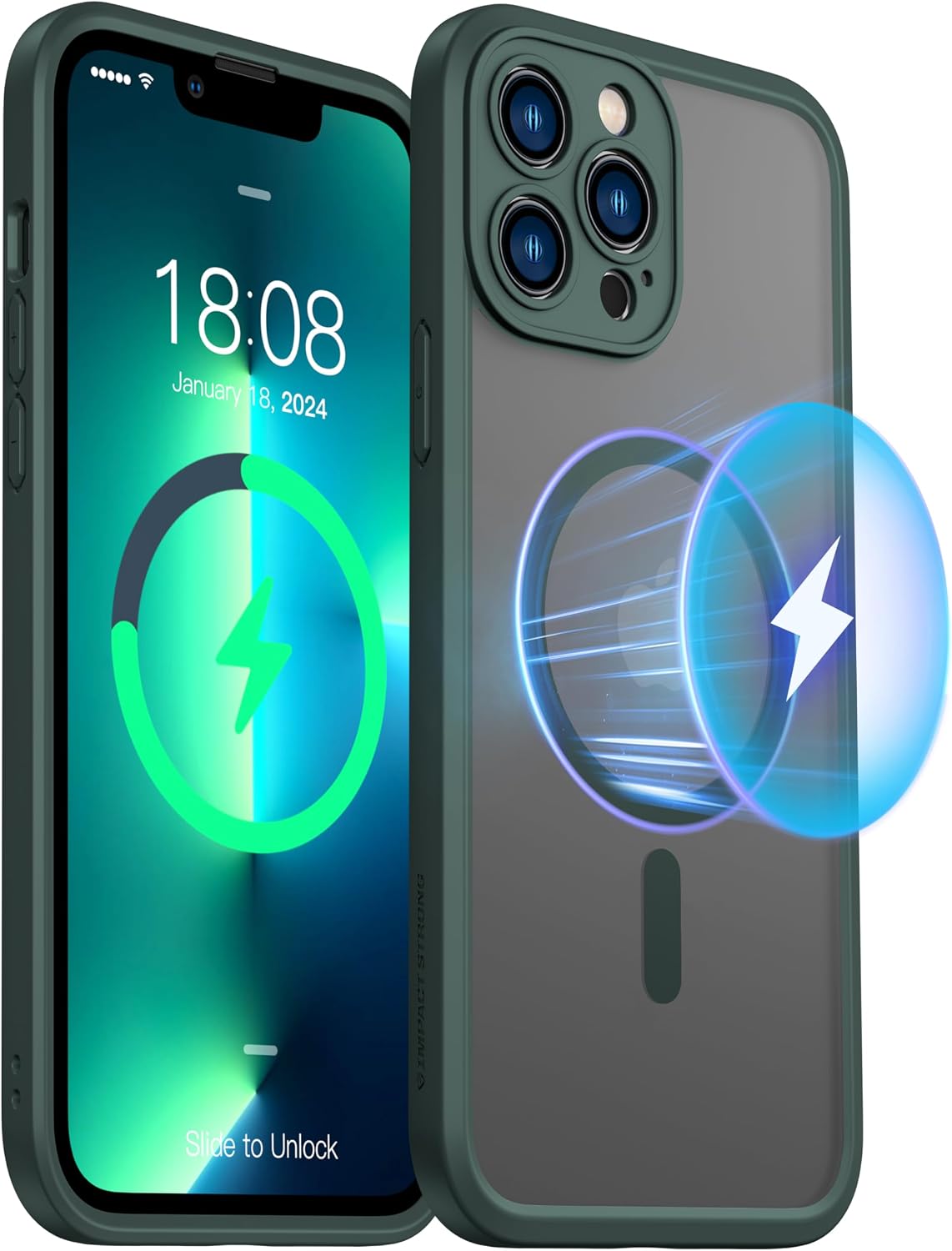 ImpactStrong Protector Magnético Diseñado para Funda iPhone 13 Pro Max [Protección de Cámara] [Probado contra Caídas de Grado Militar] [Compatible con MagSafe] Funda de Teléfono Delgada Translúcida