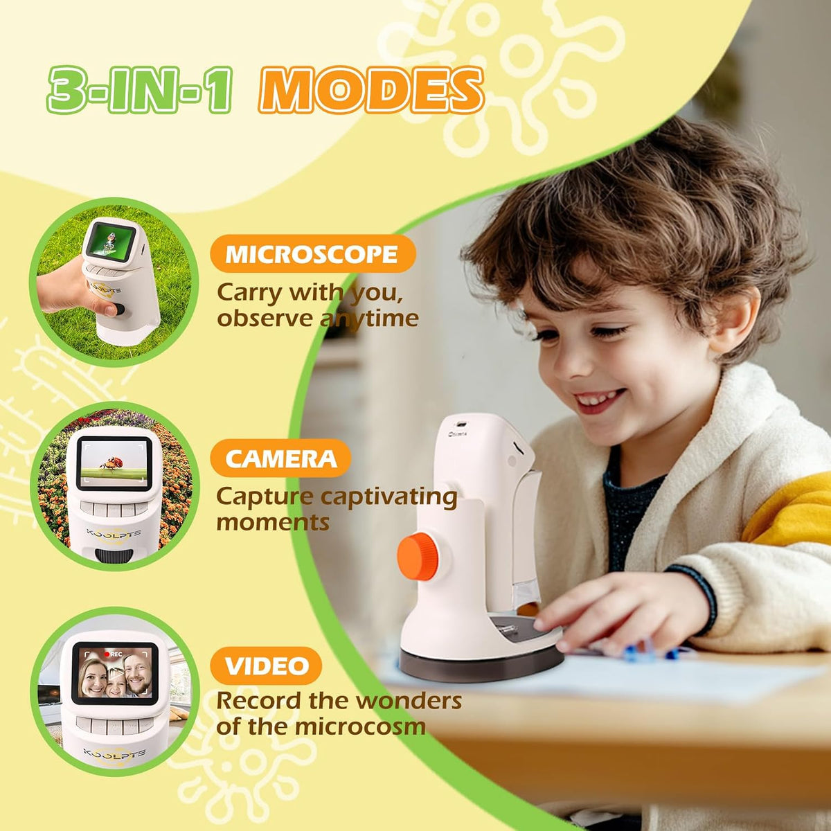 Microscopio digital de mano para niños, 1000X, pantalla LCD HD de 2.1''