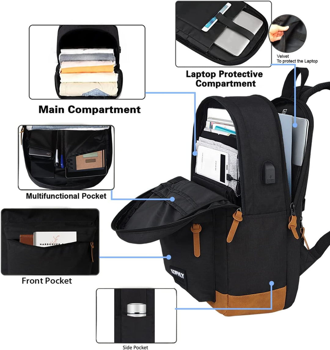 KOPHLY Mochila grande para portátil de mano para viajes, Set negro,...
