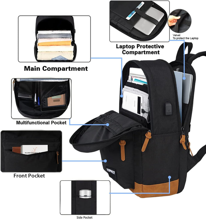KOPHLY Mochila grande para portátil de mano para viajes, Set negro,...
