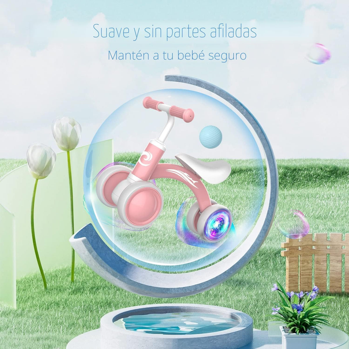 Bicicleta de equilibrio con luces coloridas para bebés de 1 año, re...