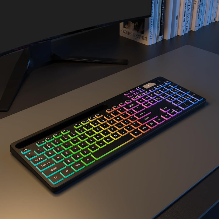 Soueto Teclado inalámbrico con retroiluminación RGB de 7 colores, t...