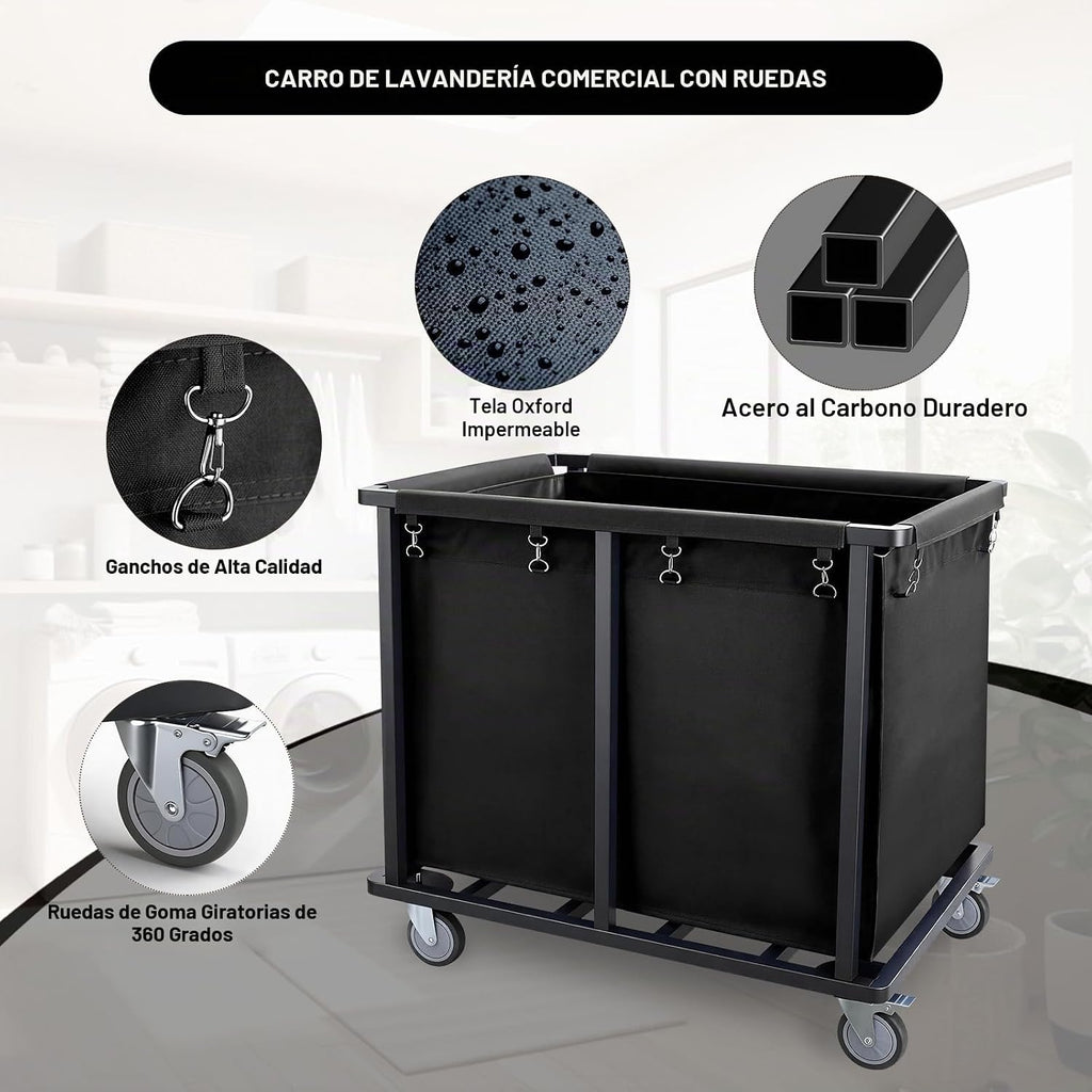 Carro de Lavandería Comercial con Ruedas, 400L Carro de Lavandería Industrial