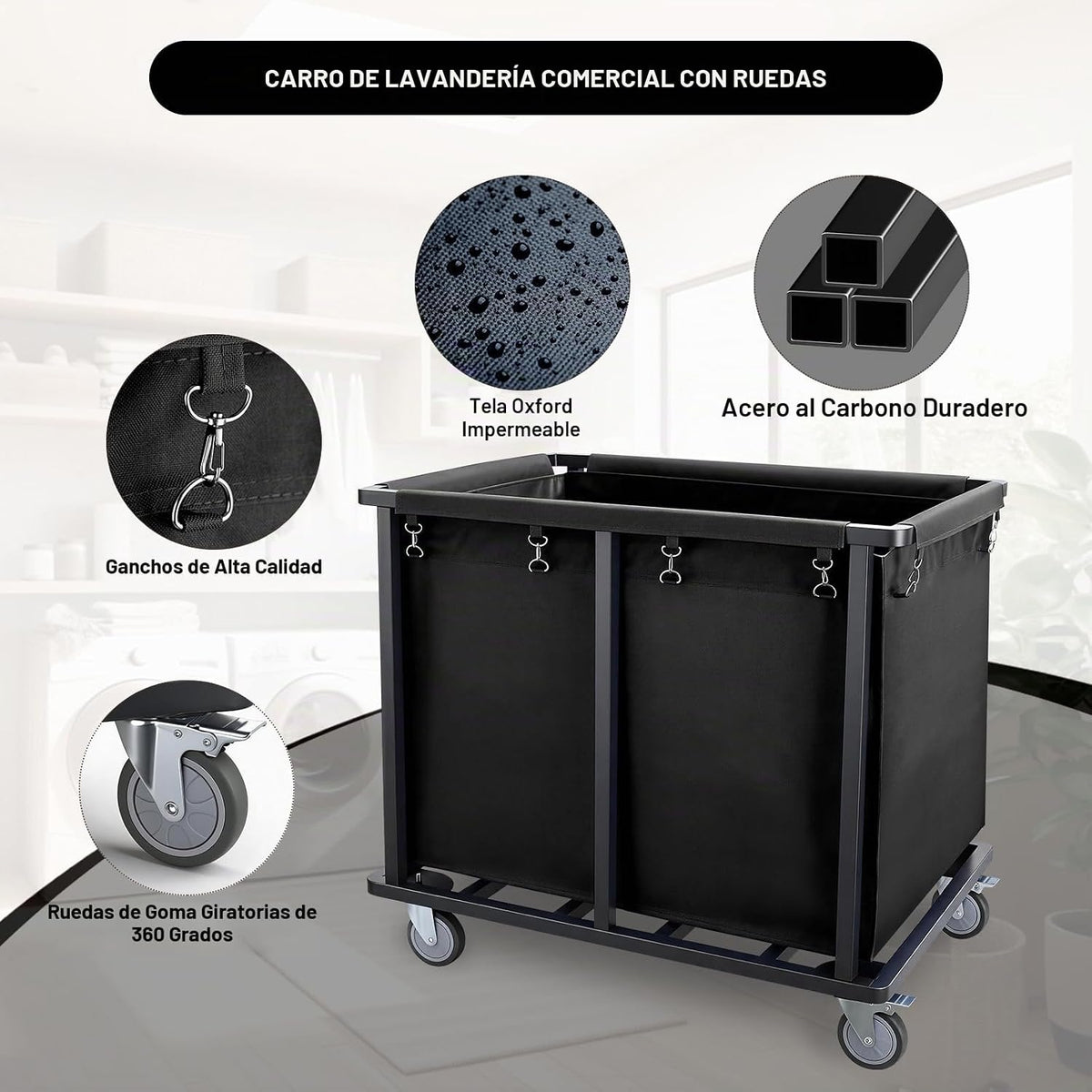Carro de Lavandería Comercial con Ruedas, 400L Carro de Lavandería Industrial