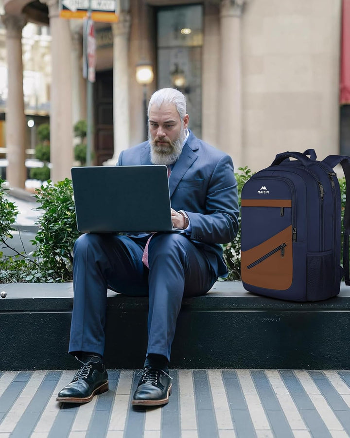 MATEIN Mochila para laptop, azul oscuro, marrón., 17 pulg., Mochila...