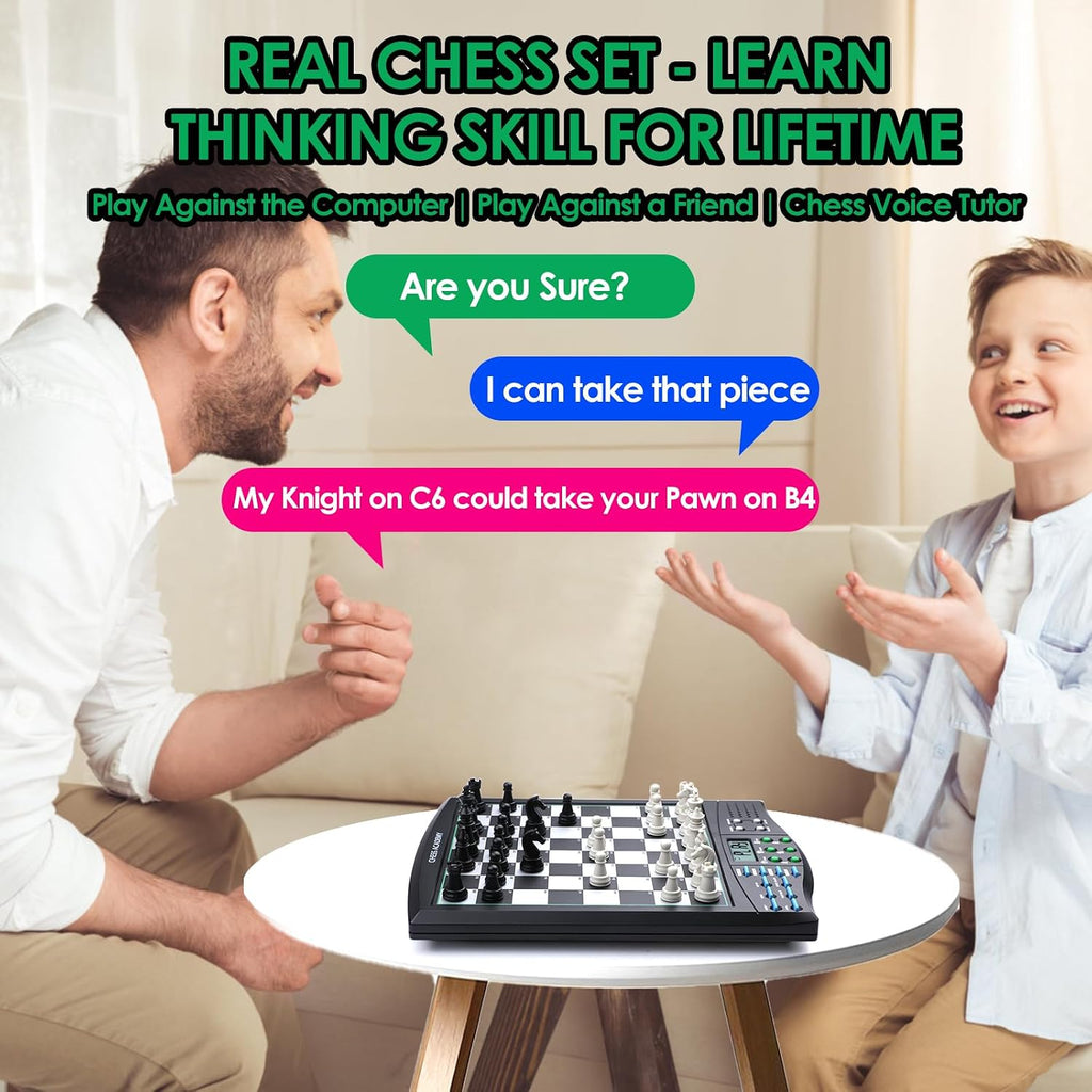 Tablero de ajedrez electrónico Talking Chess Academy, tablero de ajedrez inteligente con sistema de enseñanza de voz, juego de ajedrez para computadora con piezas magnéticas fuertes, 1-2 jugadores, juego de ajedrez electrónico - Viaje portátil simple