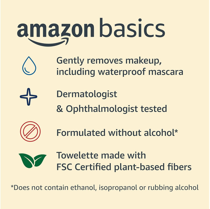 Amazon Basics Toallitas desmaquillantes, limpieza suave, dermatológ...