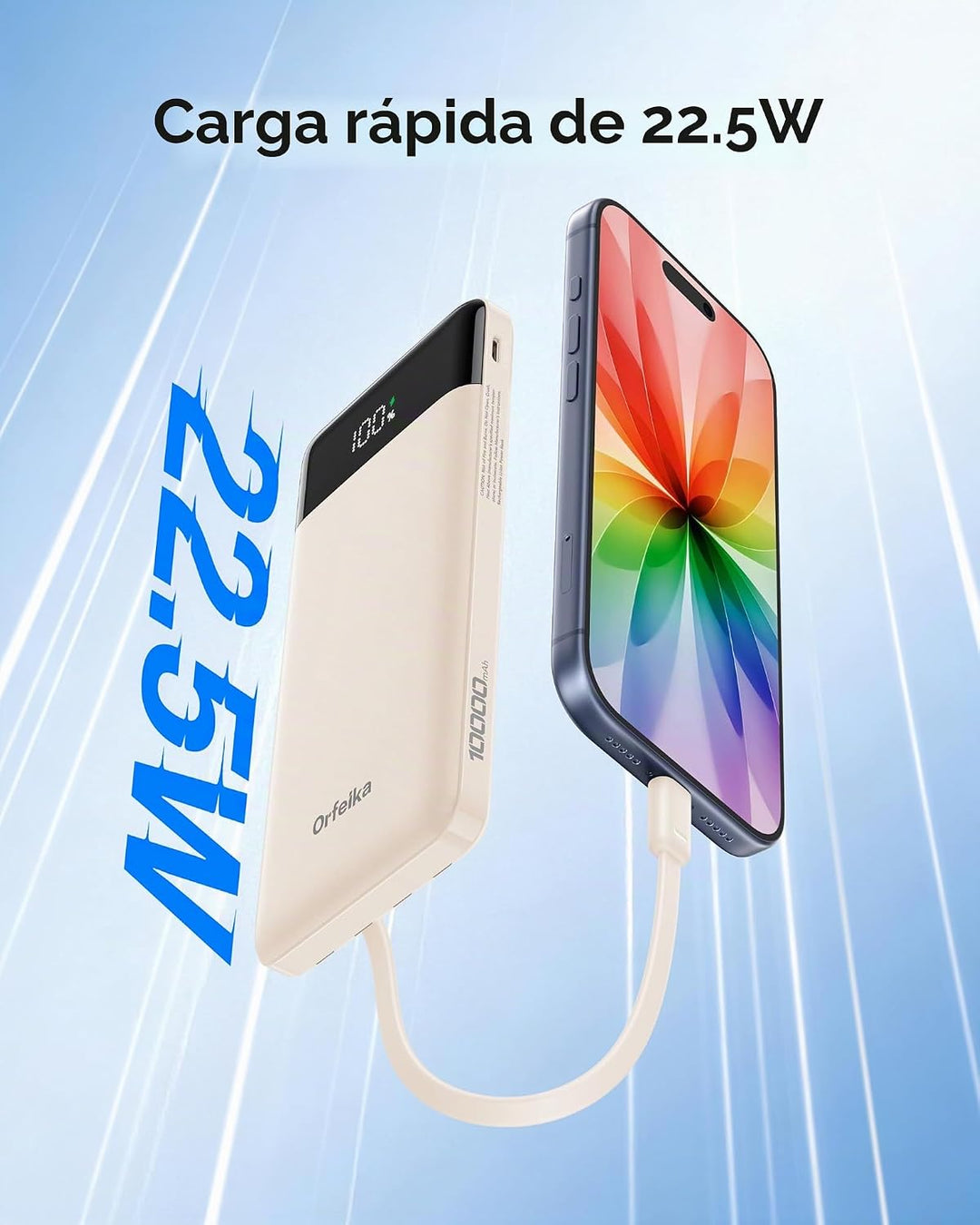 Orfeika Cargador portátil de carga rápida con 4 cables integrados |...