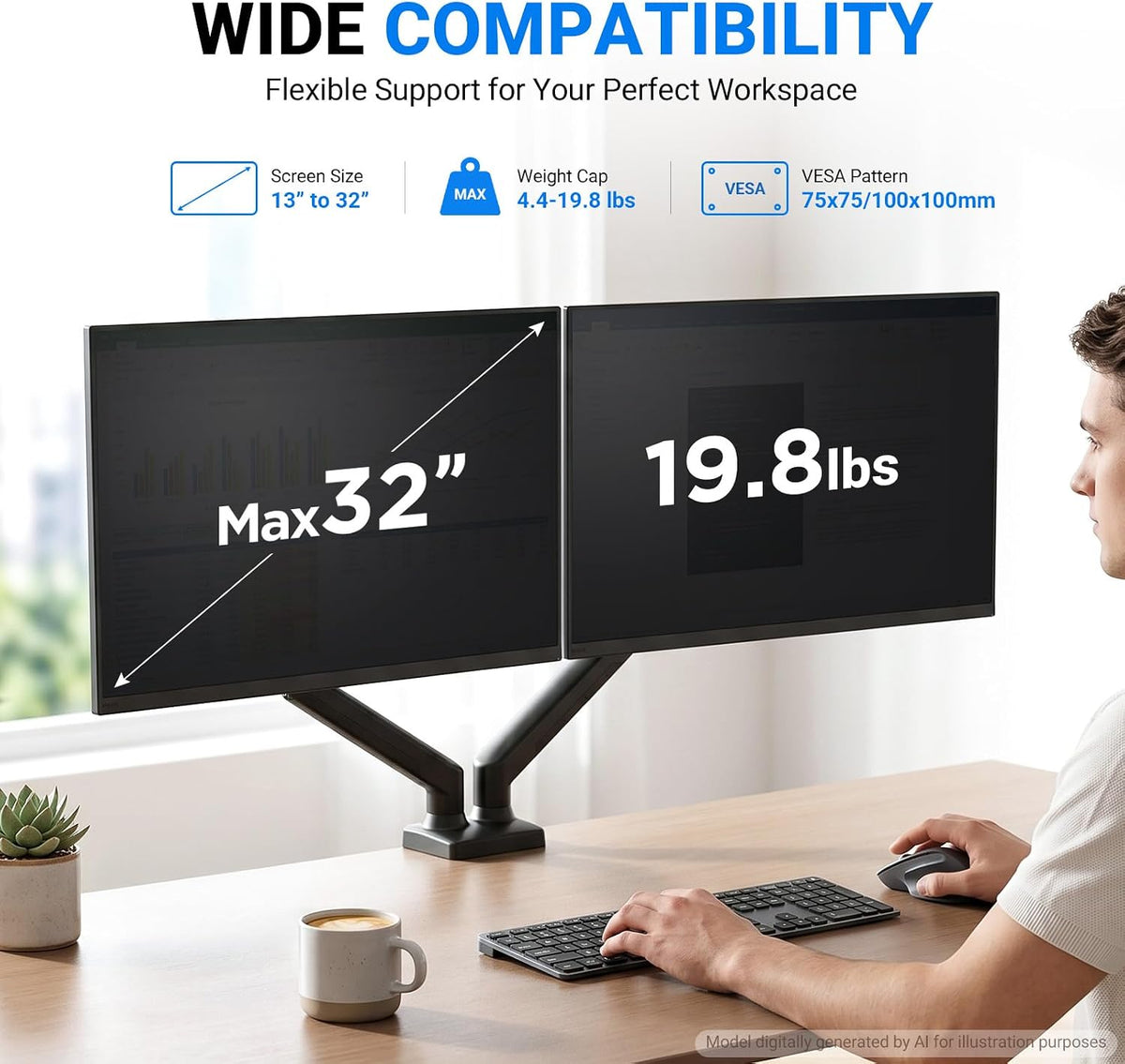 GRIFEMA Soporte de monitor de resorte de gas para 13-32 ″, brazo de monitor